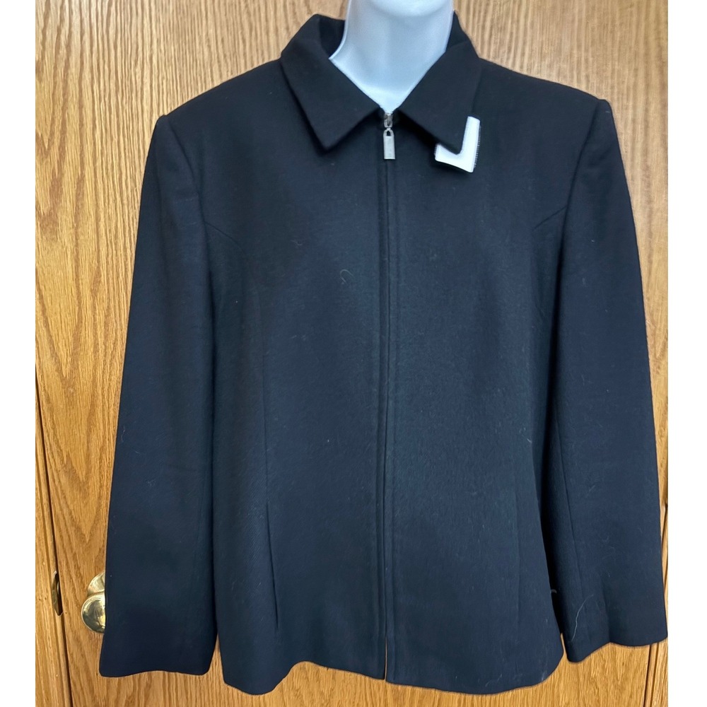 Sag Harbor Womens Black 100% Pure New Wool Zip Front Jacket Size 16 F23015SR